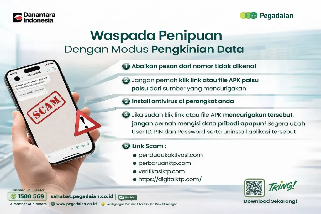 Waspada Penipuan, Pegadaian mengimbau Sahabat Pegadaian untuk selalu berhati-hati terhadap pesan tak dikenal